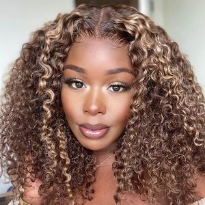 26 inch Blonde Highlight Lace Frontal Jerry Curly Wig
